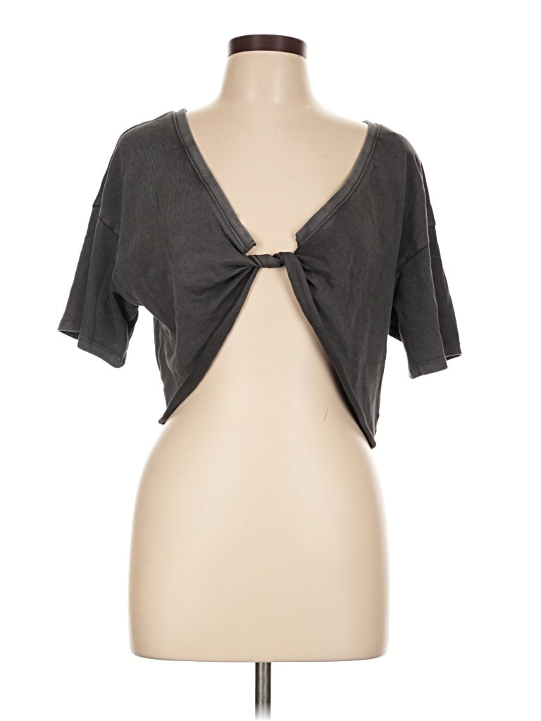 Aerie Short Sleeve Top Gray Plunge Neckline Tops