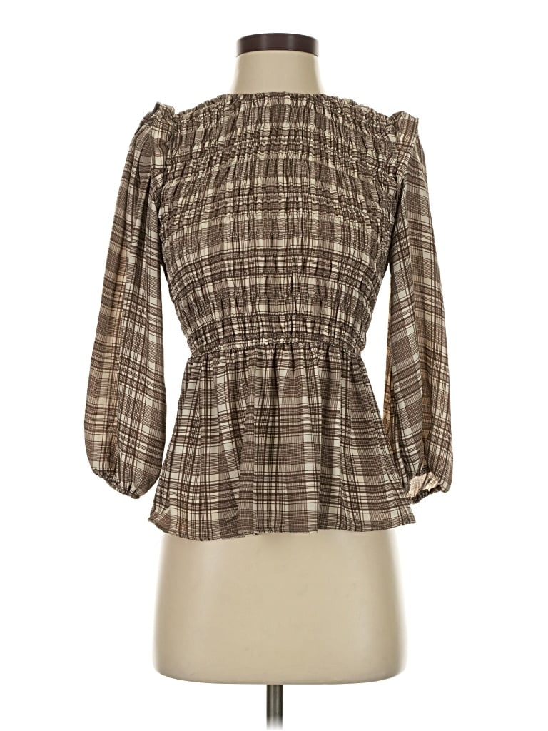 Pre-owned Blu Pepper 3/4 Sleeve T-shirt In Brown