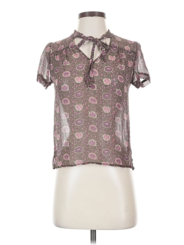 Pre-owned Kimchi Blue Short Sleeve Silk Top Purple Collared Neckline Tops