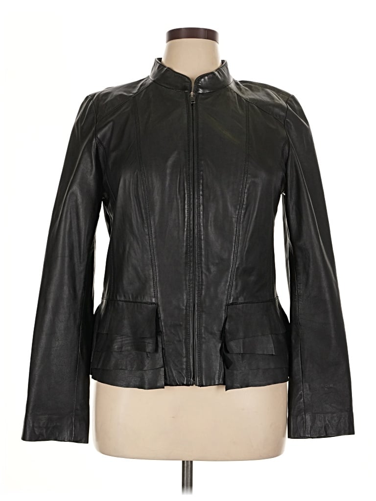 Pre-owned Halogen Leather Jacket In Black