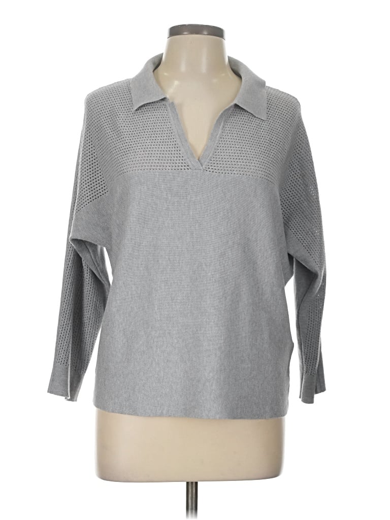 Pre-owned Vila Milano 3/4 Sleeve Top Gray Collared Neckline Tops
