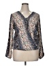 AB Studio 100% Polyester Paisley Silver Blue Long Sleeve Blouse Size XL - photo 1