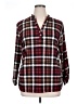 Feathers Plaid Burgundy Long Sleeve Blouse Size XL - photo 1