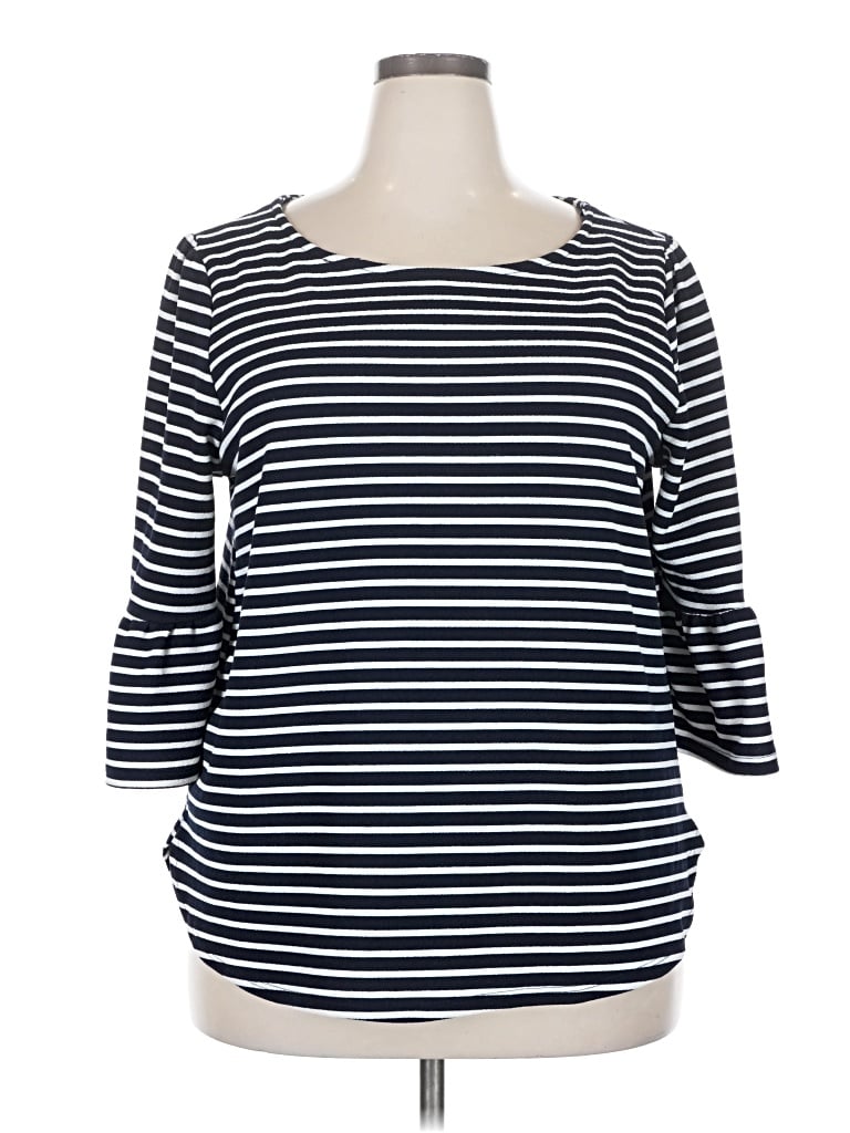 Pre-owned Green Envelope 3/4 Sleeve Top Blue Boatneck Tops