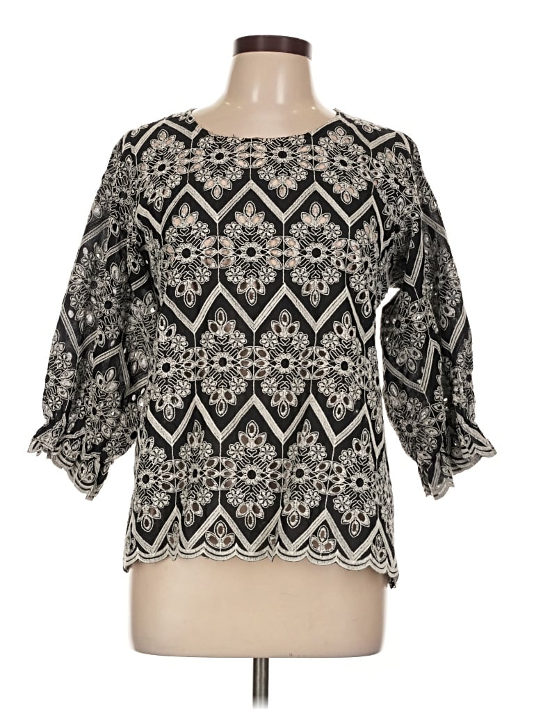 Pre-owned Solitaire 3/4 Sleeve Blouse In Black