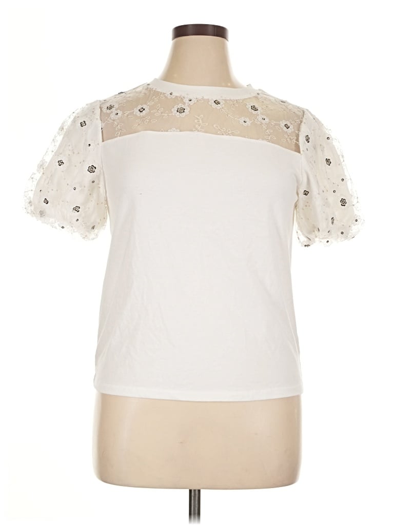 Pre-owned On Twelfth Short Sleeve Top Ivory Mock Neckline Tops In White
