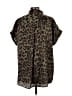 Thread Essential 100% Polyester Animal Print Brown Green Short Sleeve Blouse Size L - photo 2