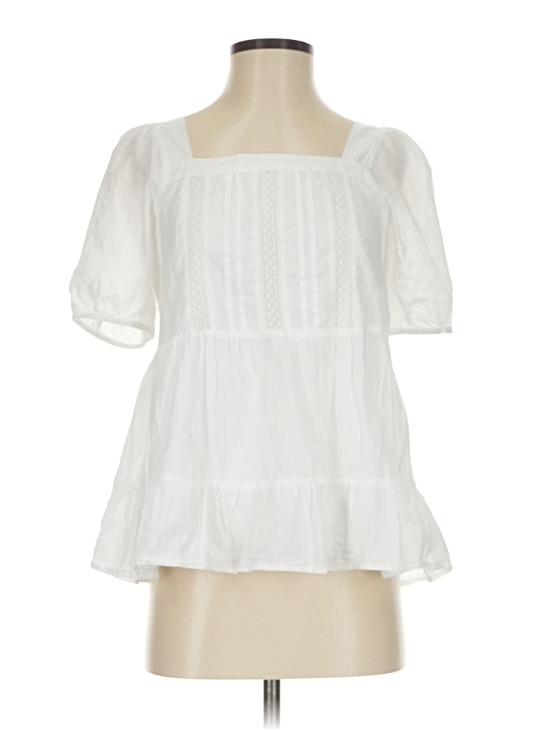 Pre-owned Ann Taylor Loft Short Sleeve Blouse In White