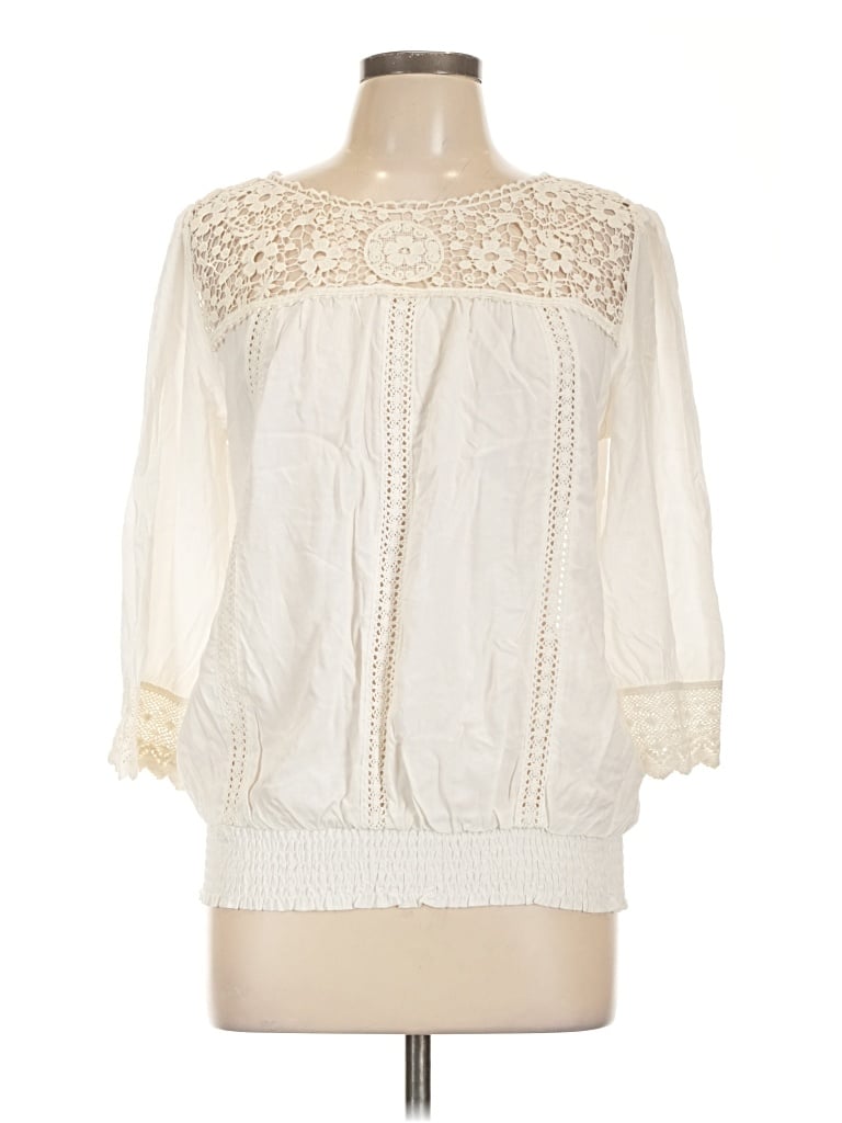Pre-owned Solitaire 3/4 Sleeve Blouse In White