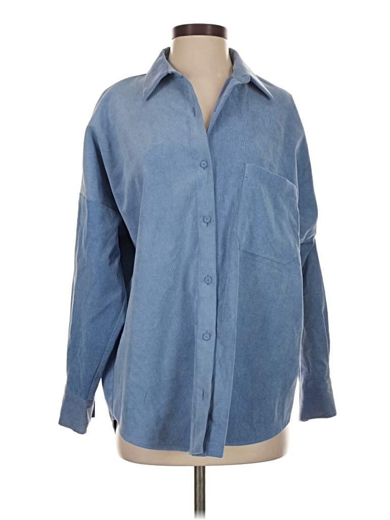 Pre-owned Zara Long Sleeve Button Down Shirt In Blue