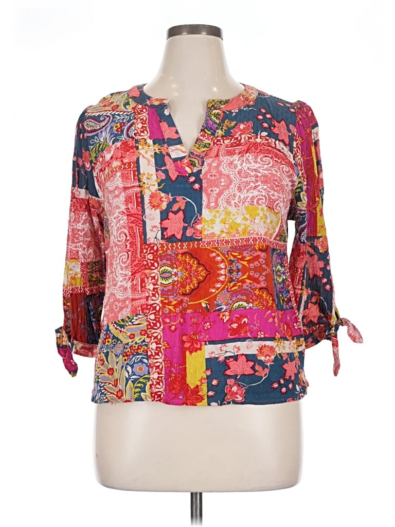 Pre-owned Jones & Co 3/4 Sleeve Blouse In Pink