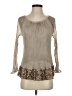 Scandal 100% Silk Gray Tan Long Sleeve Silk Top Size 5 - photo 1