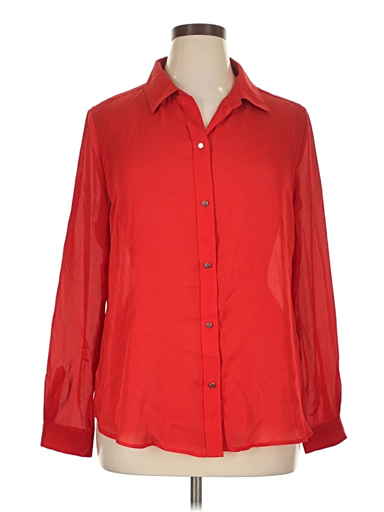 Pre-owned Liz Claiborne Career Long Sleeve Blouse In Red