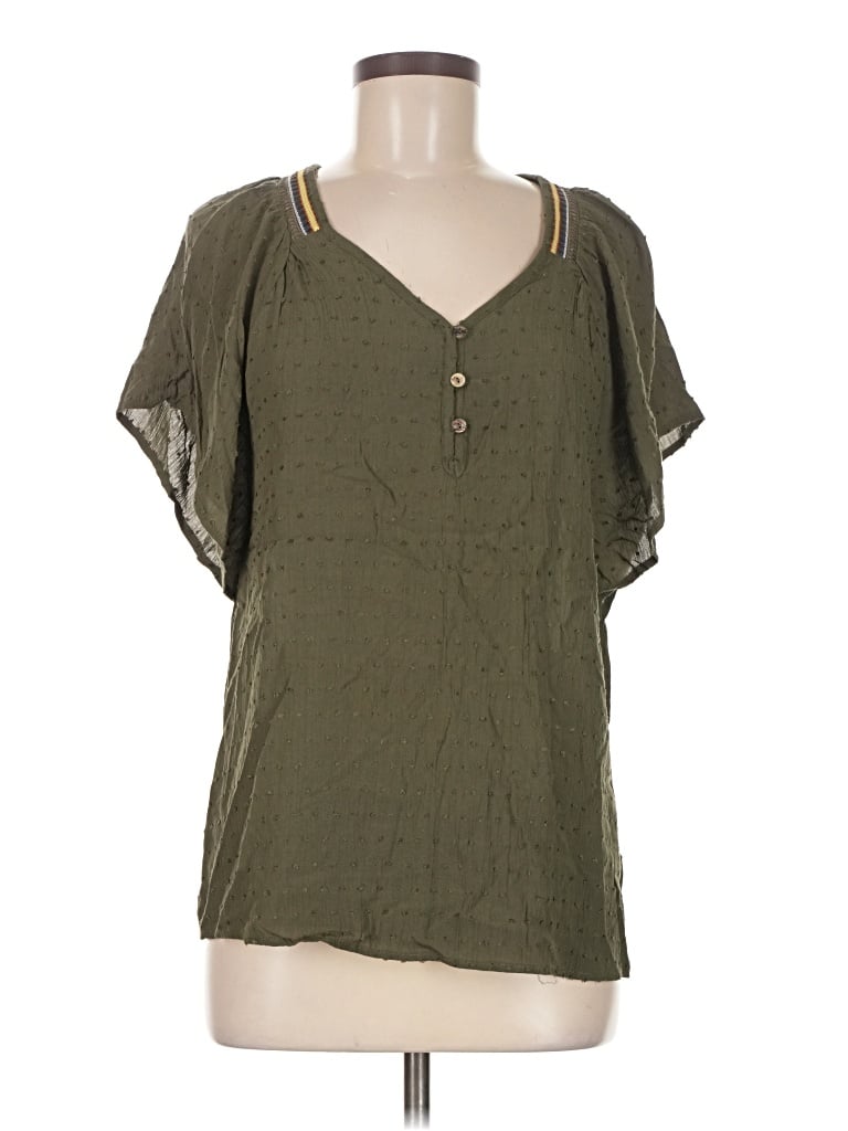 Pre-owned Basic Editions Short Sleeve Blouse In Green