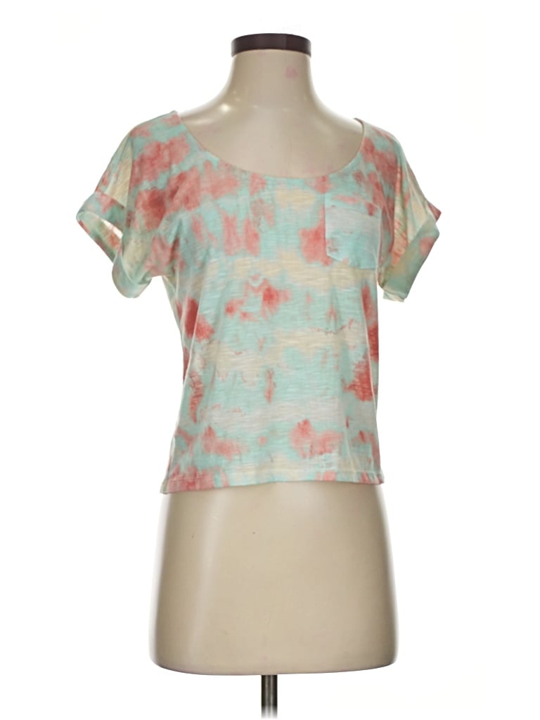 Pre-owned Full Tilt Short Sleeve Top Teal Tie-dye Pattern Scoop Neck Tops In Blue