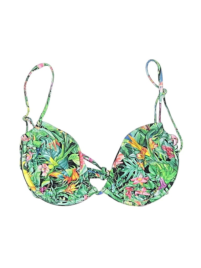 WeWoreWhat Swimsuit Top Green Tropical Pattern Swimwear - Used - Size Large