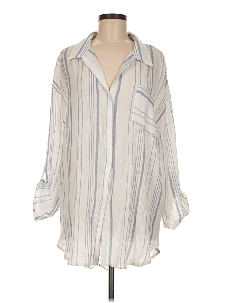 Pre-owned Kona Sol Long Sleeve Blouse In White