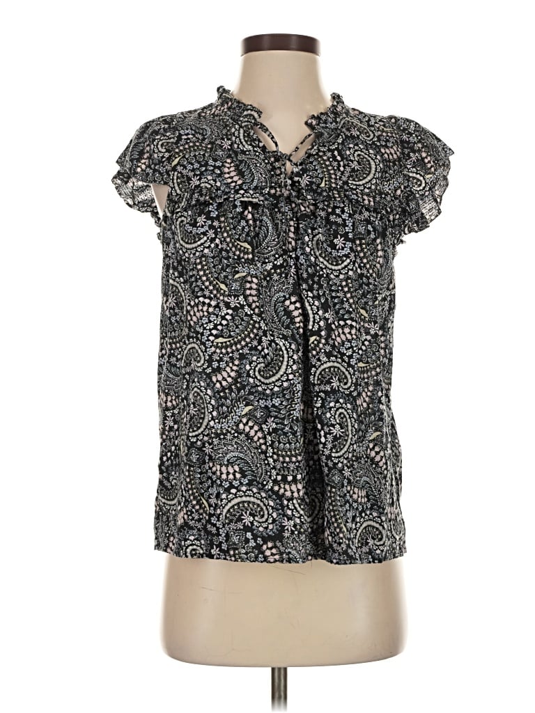 Pre-owned Ann Taylor Loft Short Sleeve Blouse In Black