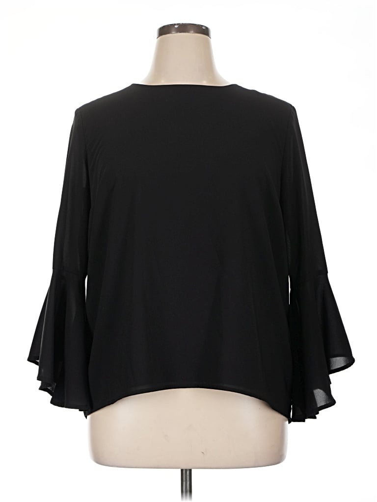Pre-owned Goldray 3/4 Sleeve Top Black Keyhole Neckline Tops