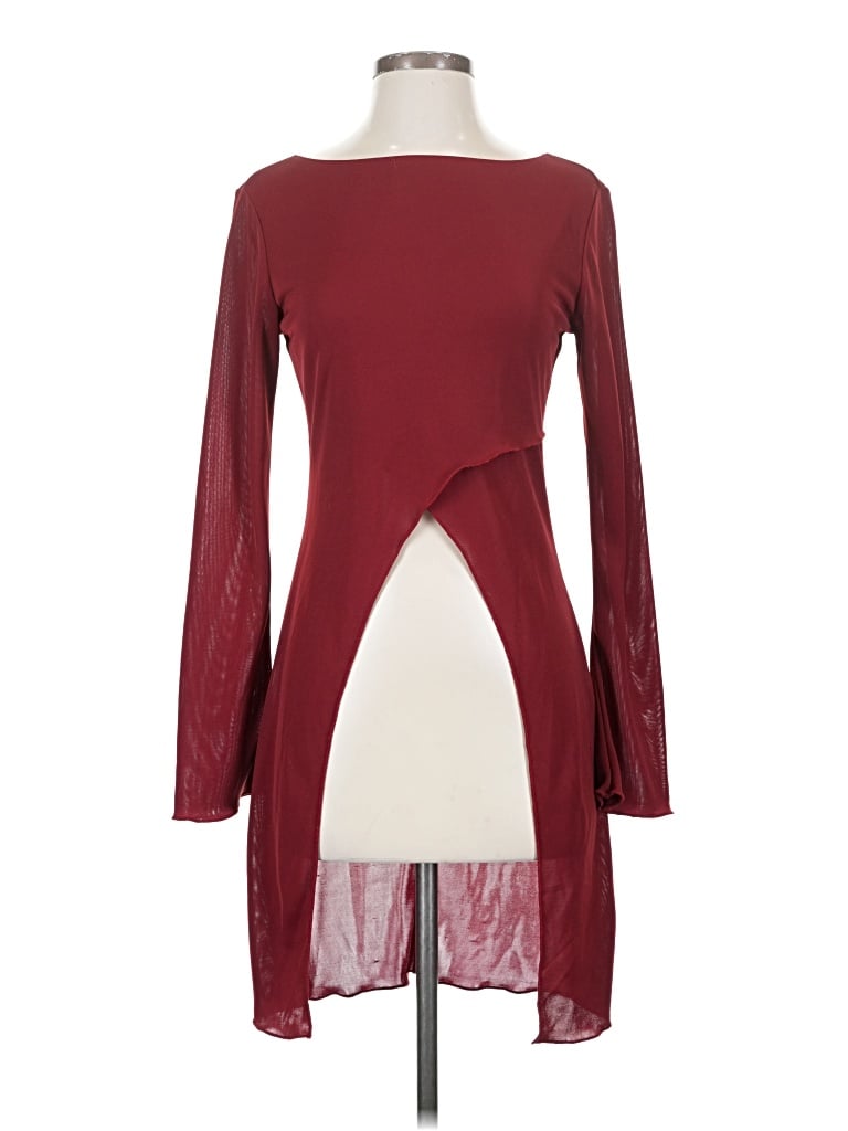 Pre-owned Vanity Long Sleeve Top Burgundy Keyhole Neckline Tops