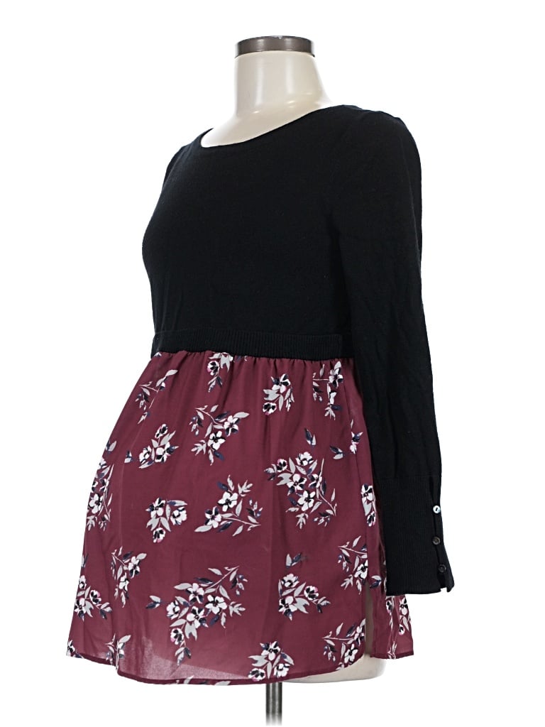 Pre-owned A Pea In The Pod Long Sleeve Blouse In Burgundy