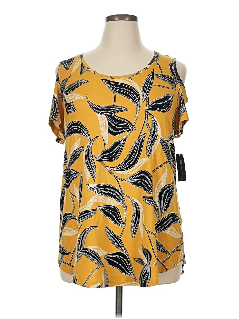 Pre-owned Jm Collection Short Sleeve Blouse In Yellow