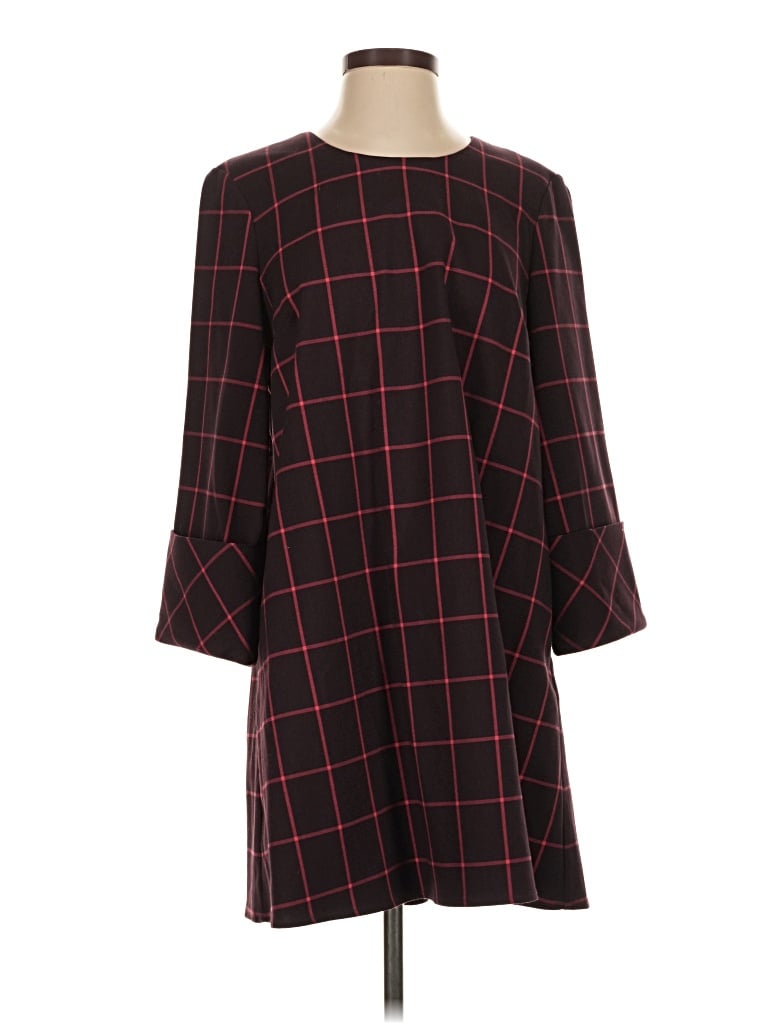 Tuckernuck Casual Dress - Shift: Burgundy Plaid Pattern Dresses - Used - Size Small