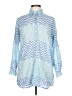 Oliphant 100% Cotton Chevron-herringbone Blue 3/4 Sleeve Blouse Size L - photo 1