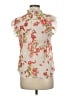 Ups & Downs 100% Polyester Floral Ivory Short Sleeve Blouse Size M - photo 2