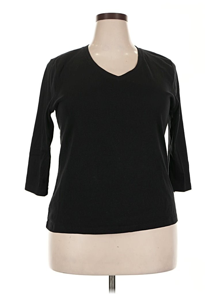 Pre-owned St. John's Bay 3/4 Sleeve Top Black V-neck Tops
