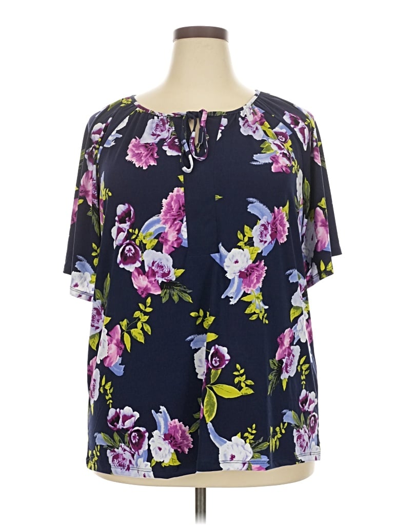 Pre-owned Jm Collection Short Sleeve Blouse In Purple