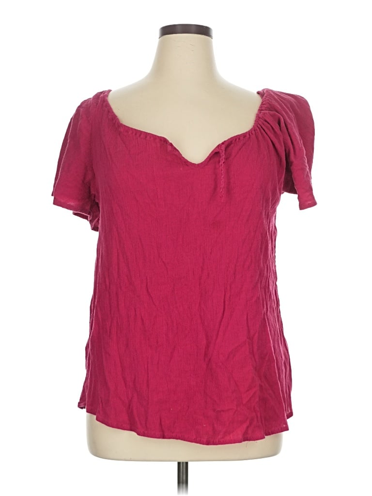 Pre-owned Woman Within Short Sleeve Blouse In Burgundy