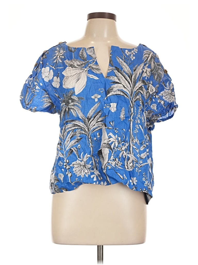 Pre-owned Jcrew Short Sleeve Blouse In Blue
