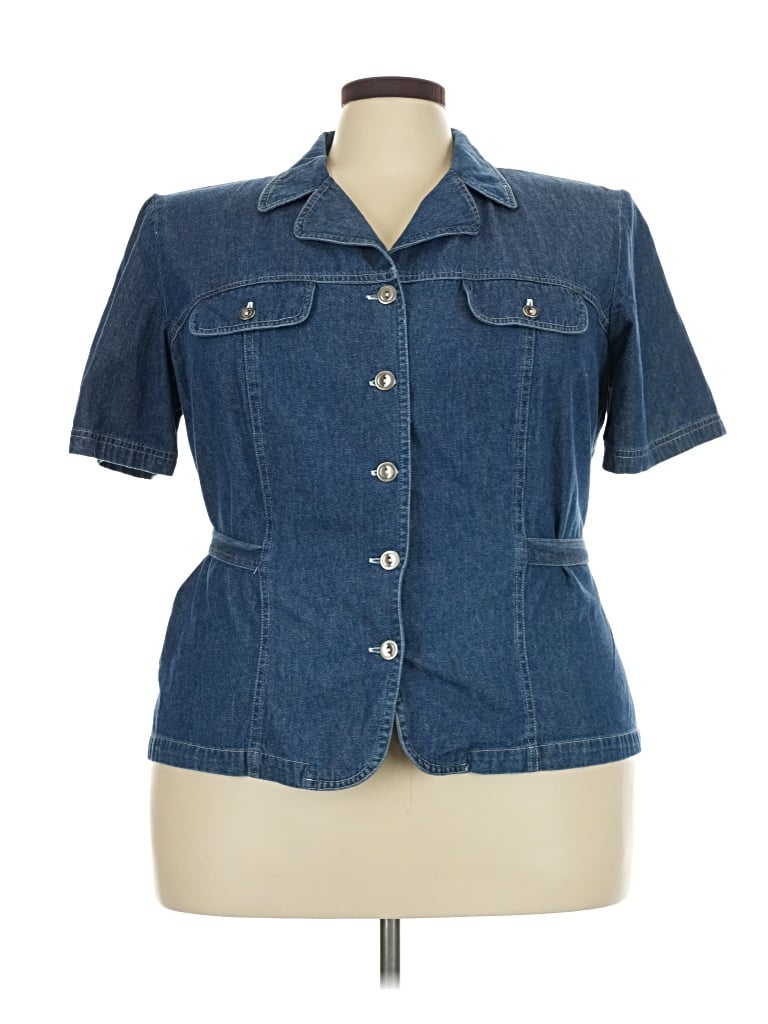 Pre-owned Jaclyn Smith Short Sleeve Blouse In Blue