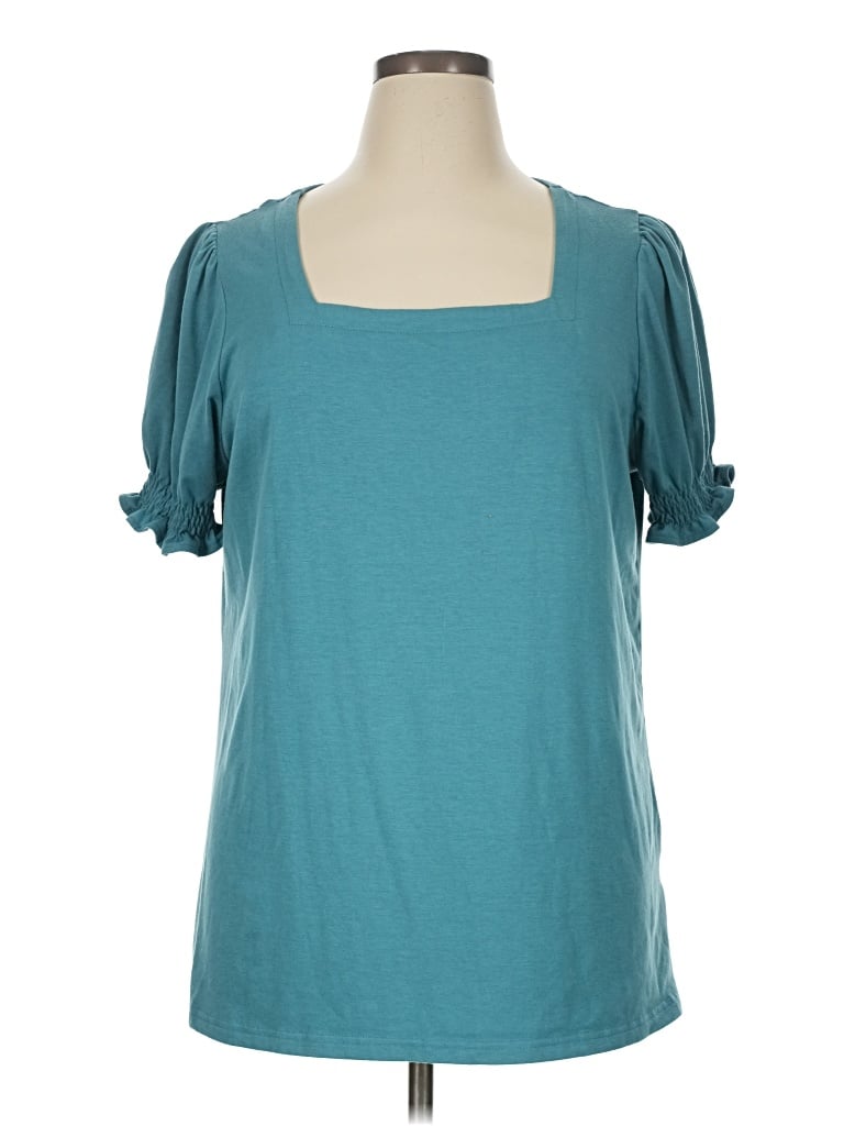 Pre-owned Miholl Short Sleeve Top Teal Sweetheart Neckline Tops In Blue
