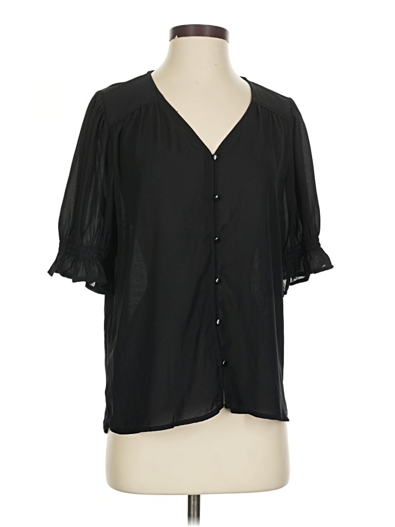 Pre-owned Ann Taylor Loft Short Sleeve Blouse In Black
