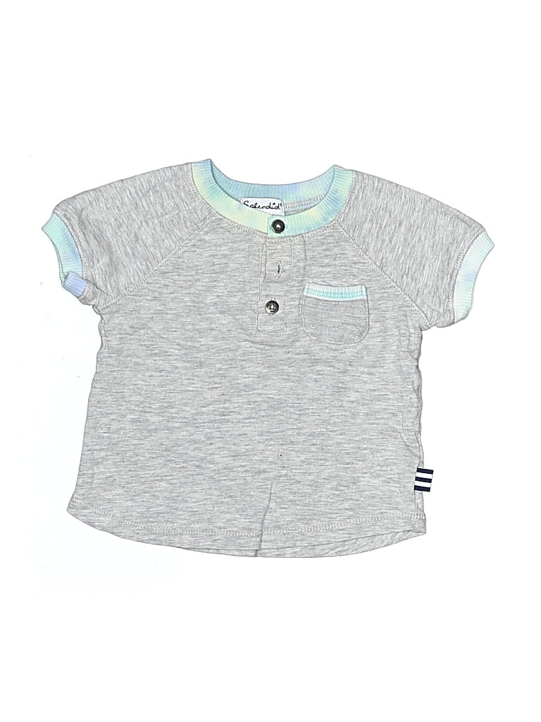 Pre-owned Splendid Babies' Short Sleeve Henley Shirt In Gray