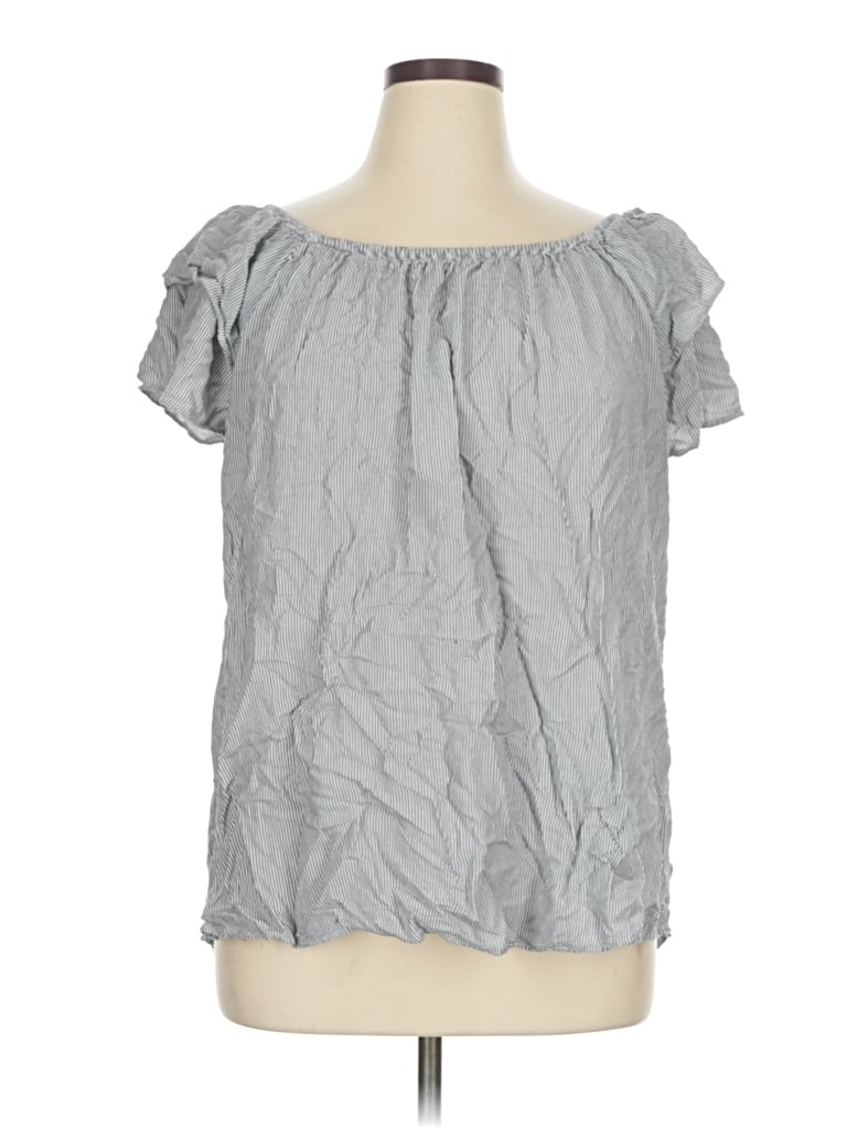 Pre-owned Terra & Sky Short Sleeve Blouse In Gray
