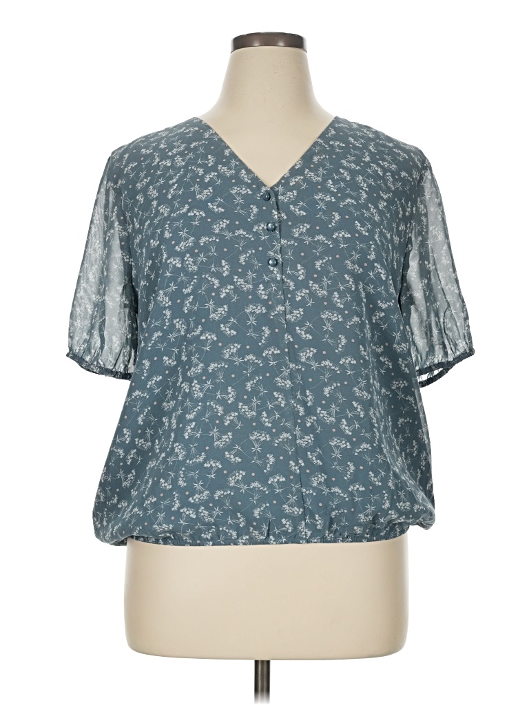 Pre-owned Ann Taylor Loft Outlet Short Sleeve Blouse In Blue