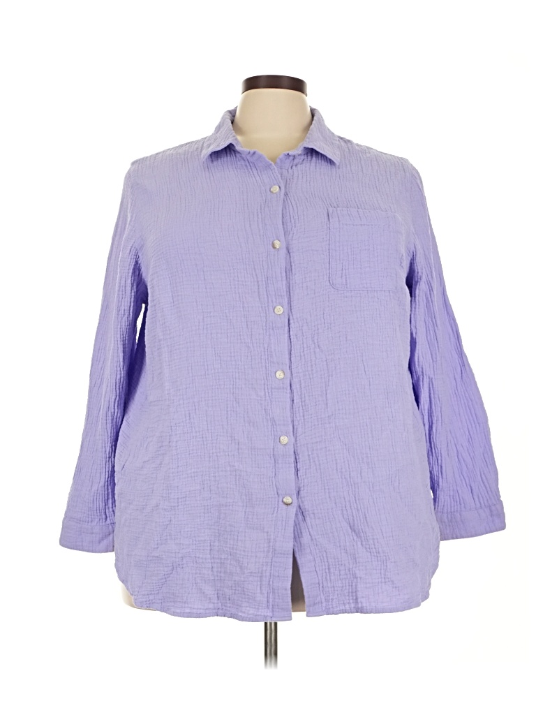 Pre-owned Jjill 3/4 Sleeve Button Down Shirt In Purple