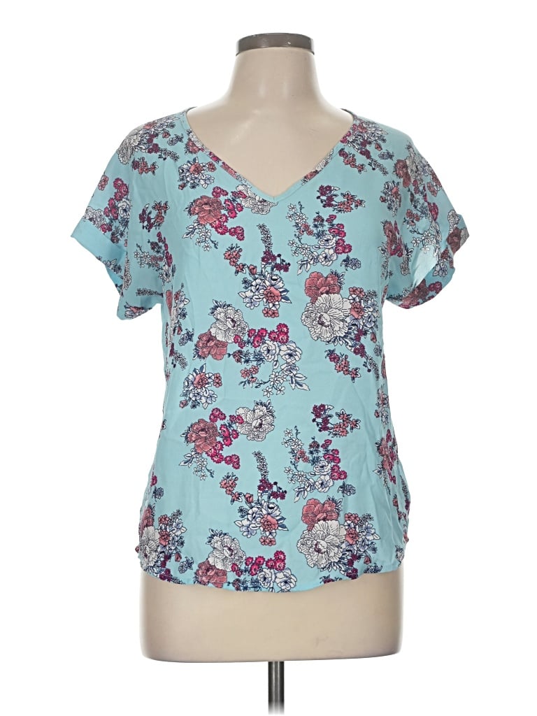 Pre-owned Pink Rose Short Sleeve Blouse In Blue