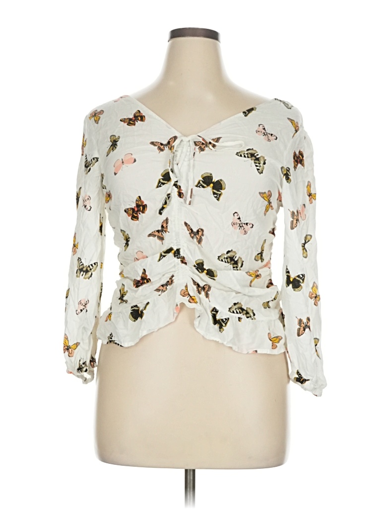 Pre-owned Cato 3/4 Sleeve Blouse In White