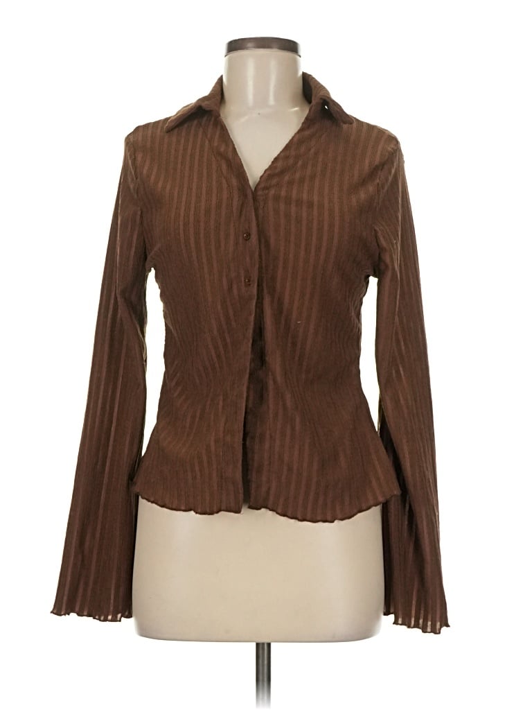 Pre-owned Shein Long Sleeve Polo Shirt In Brown