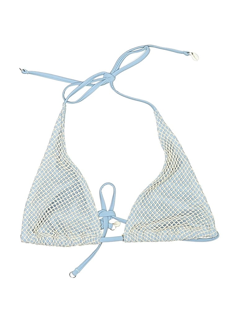 Pre-owned Zaful Swimsuit Top Blue Tweed Pattern Swimwear