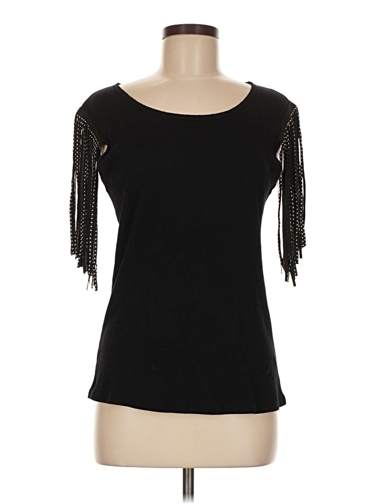 Pre-owned Vocal 3/4 Sleeve Top Black Boatneck Tops