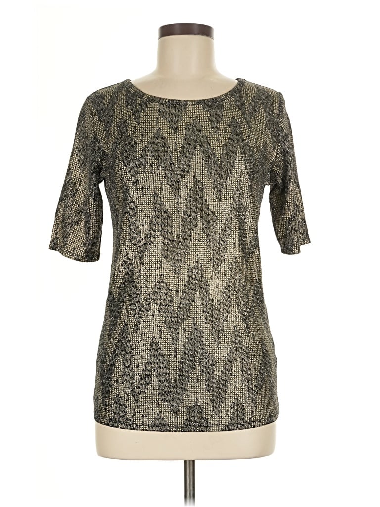 Pre-owned Lularoe Short Sleeve Top Gray Metallic Pattern Boatneck Tops