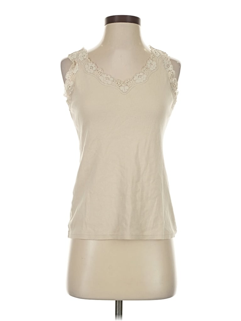 Pre-owned Karen Scott Sport Sleeveless Top Ivory Scoop Neck Tops In White