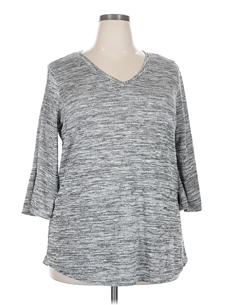Pre-owned Ny Collection 3/4 Sleeve Top Gray V-neck Tops