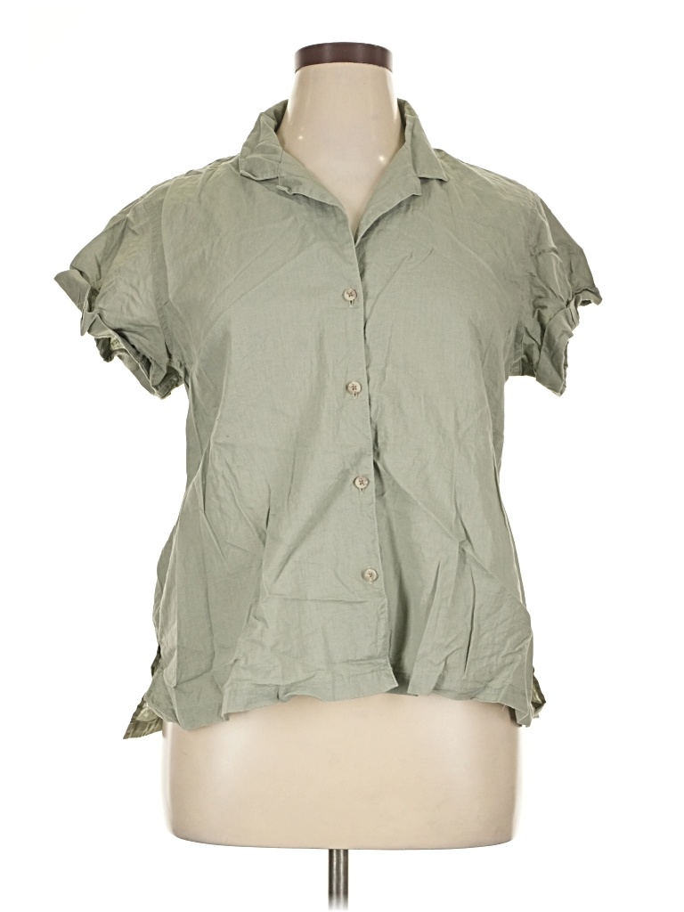 Pre-owned Eddie Bauer Short Sleeve Blouse In Green