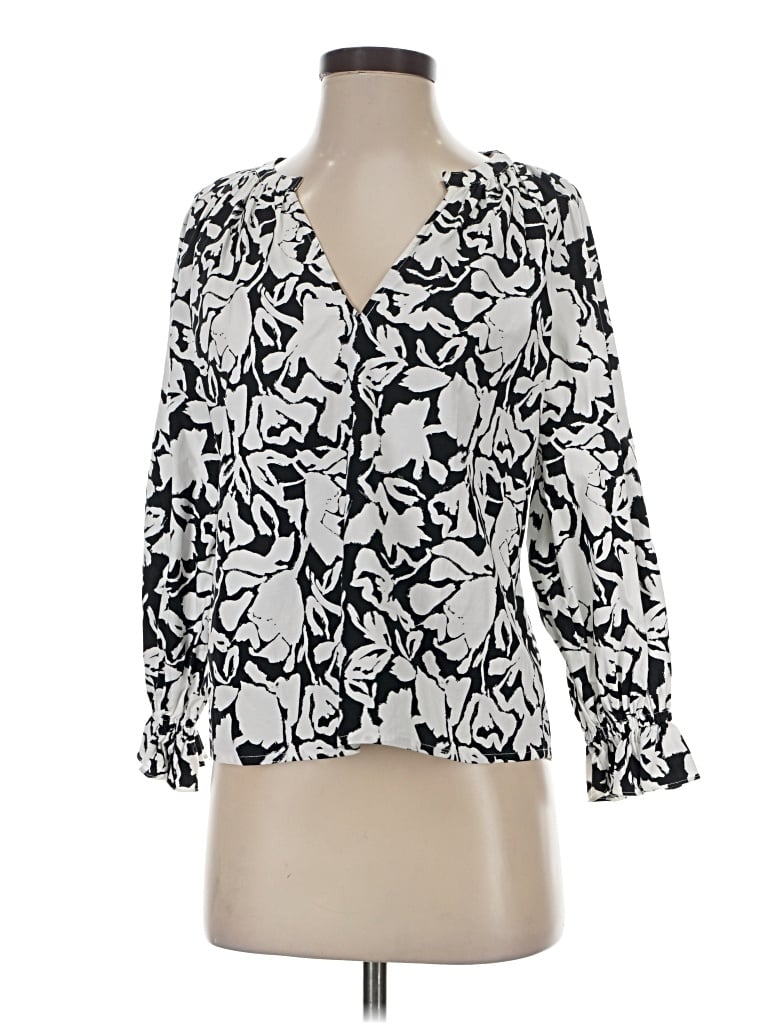 Pre-owned Evereve 3/4 Sleeve Blouse In Black